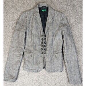 Vintage United Colors of Benetton Herringbone Linen Blend Blazer EU40 US8 Y2K
